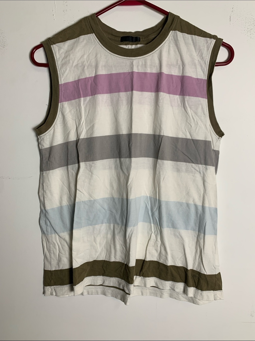 ATM Anthony Thomas Melillo Olive, Purple, Gray & Blue Striped Tank Top